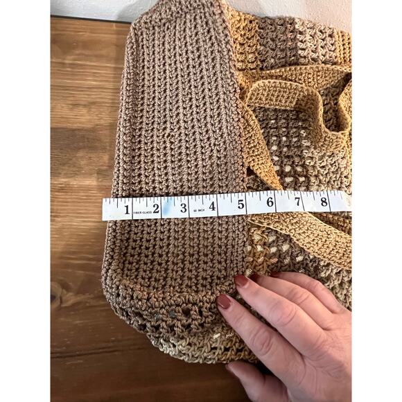 The Sak Crochet Shoulder Bag Tan Brown Ombré Boho Beach Tote Purse Zip Pocket - Picture 10 of 11